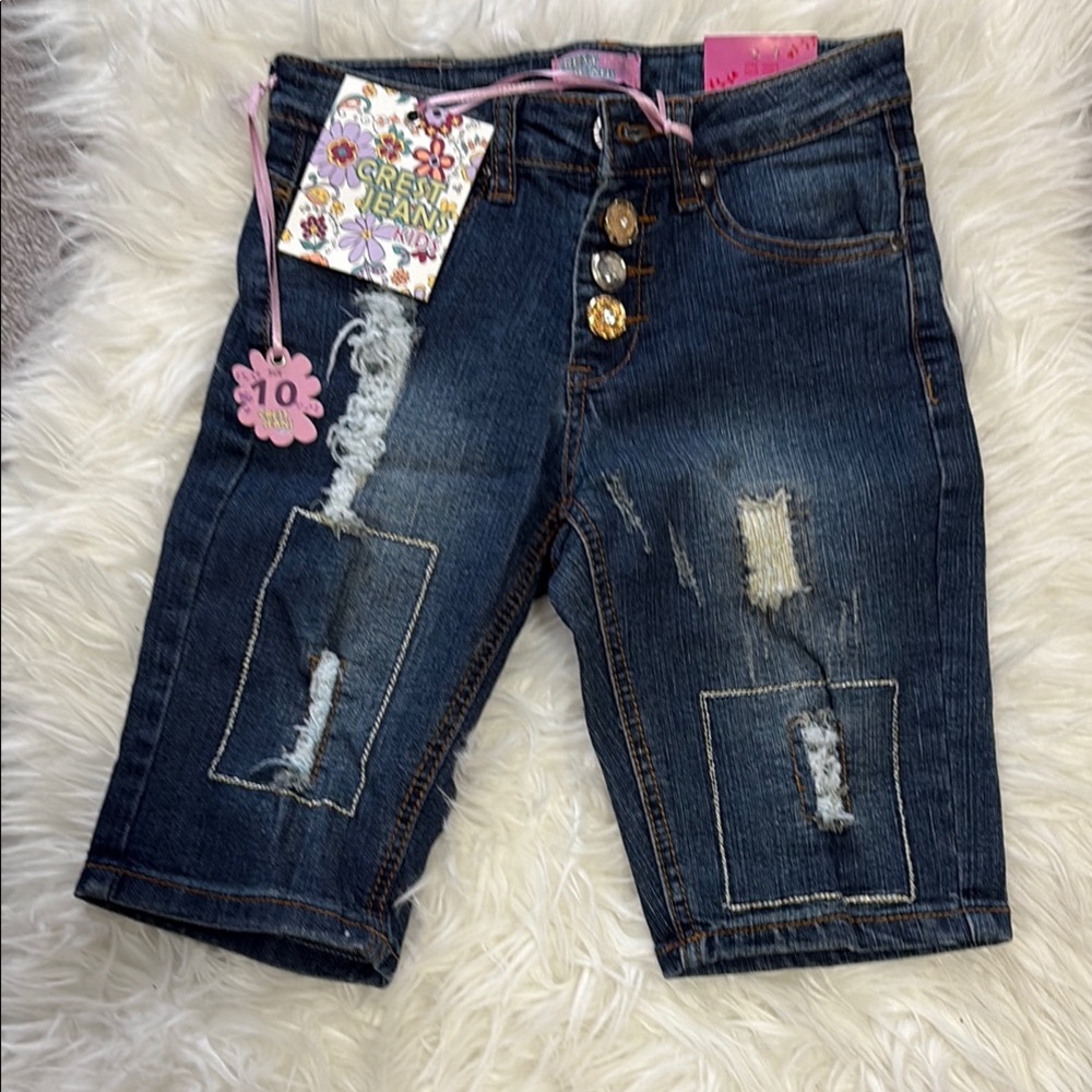 Crest Blue Distressed High-Waisted Jeans